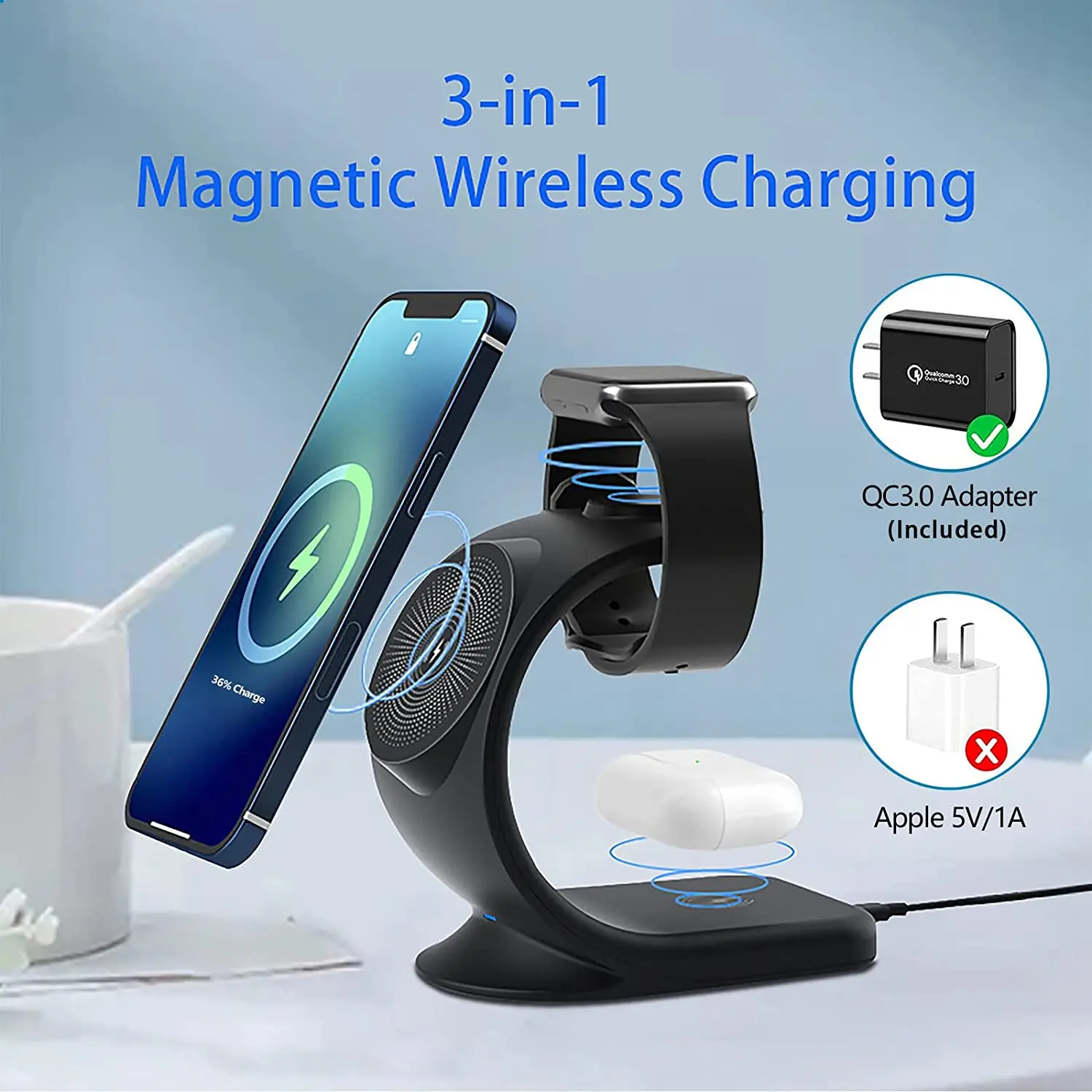 3in1 15w magnetic wireless charger fast charging station for apple iphone 13 12 pro max airpods 2 3 4 apple watch 2 3 4 5 6 7 free global shipping