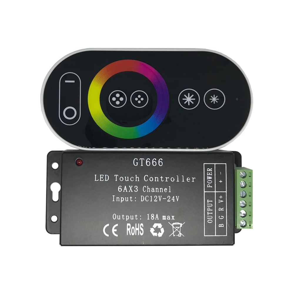 GT666 DC12 24V 6Ax3Channel RBG сенсорный светодиодный контроллер для RGB ленты 5050|Контролеры RGB|