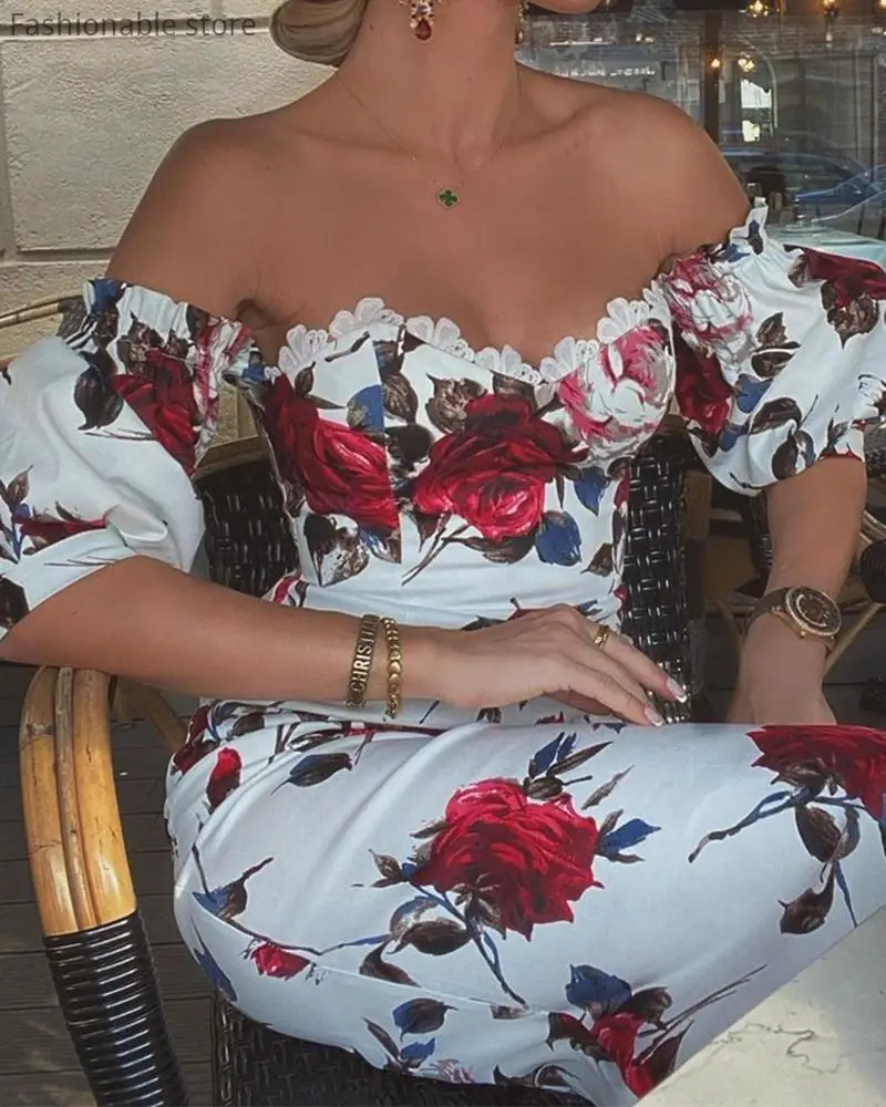 Женское винтажное вечернее платье миди облегающее с цветочным принтом вырезом