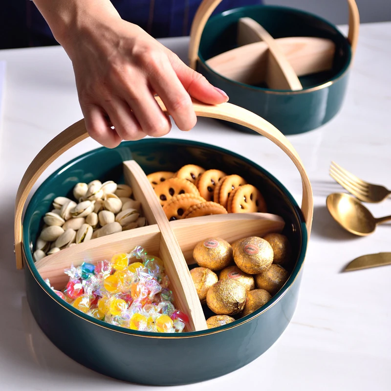 Скандинавские Керамические 4 сетки тарелка для фруктов орехов креативный с