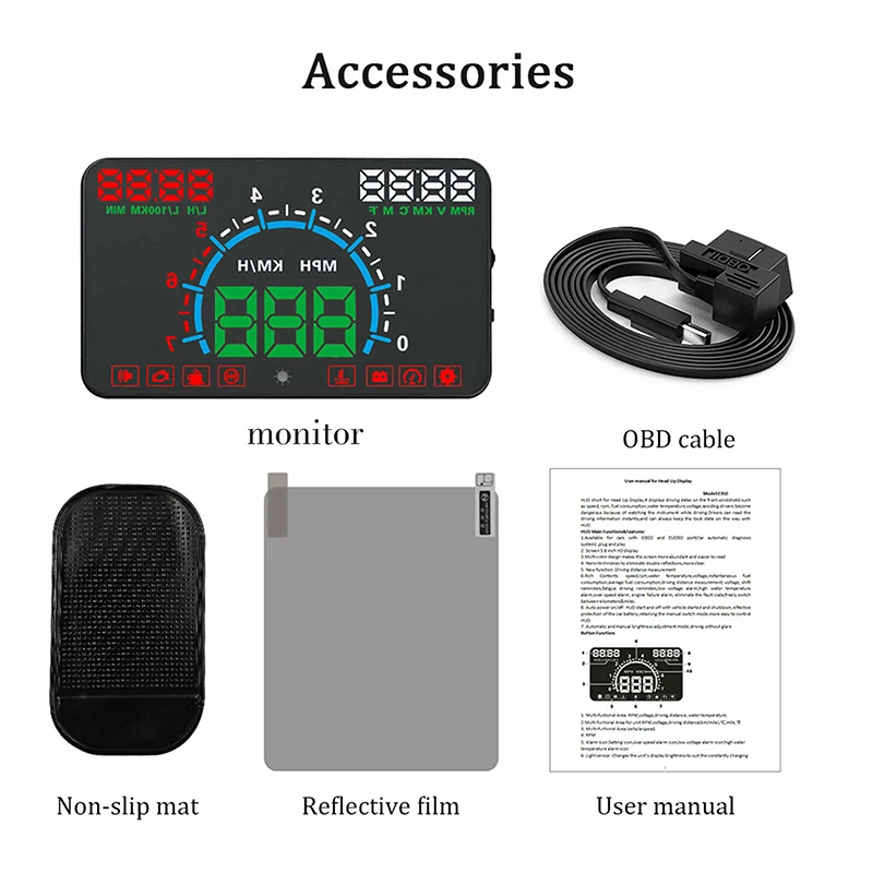 

Car Head-up Display OBD2 Speedometer Overspeed Warning 5.8'' Color LED Screen Dashboard Projection Vehicle Head-up Display