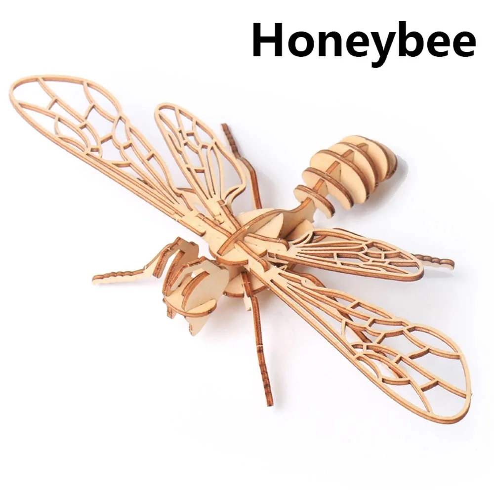 Honeybee Детские игрушки Монтессори 3D головоломка DIY деревянная головоломка насекомое Животное ручной работы развивающие сборные игрушки подарки для детей - Цвет: Honeybee