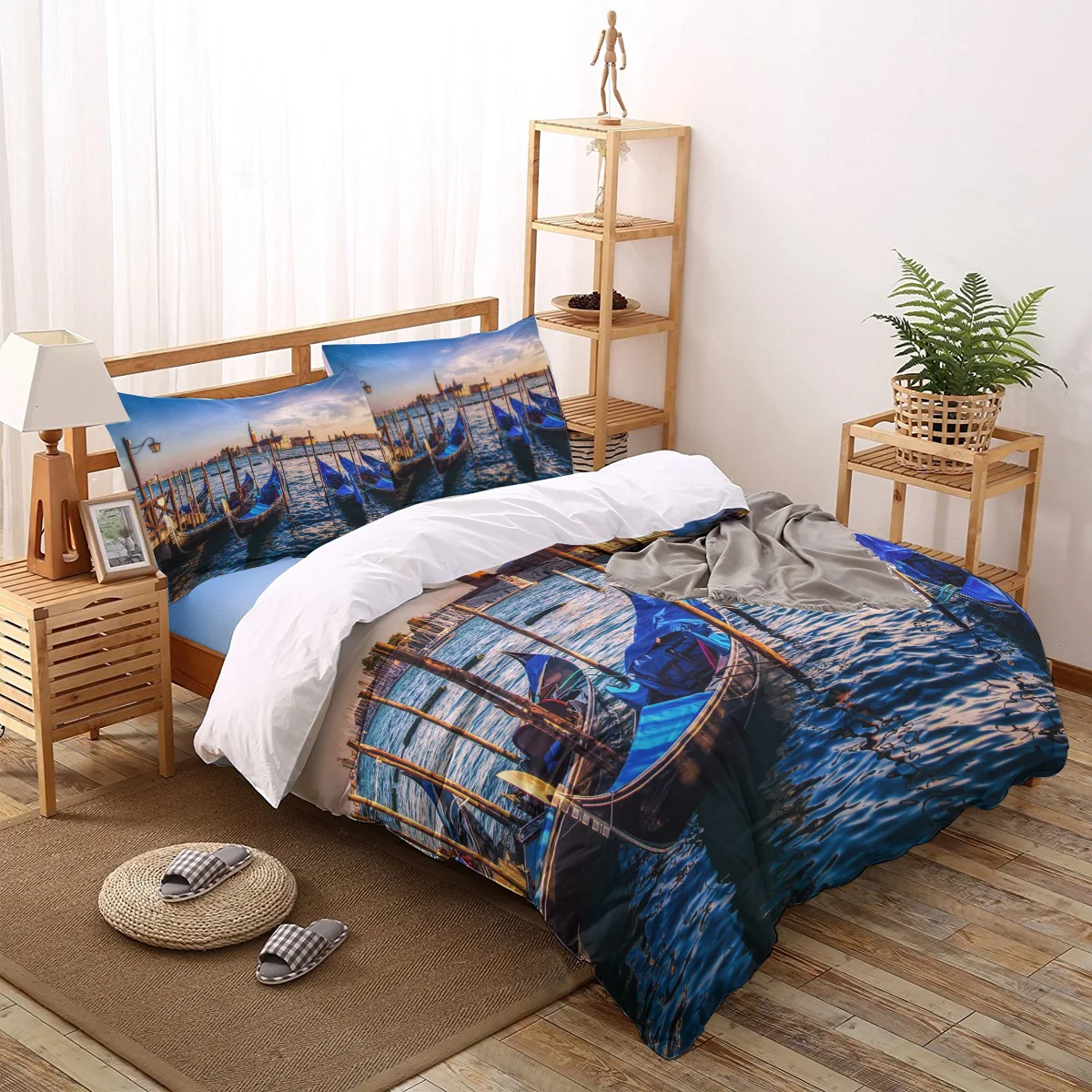 

2/3/4pcs Bedding Set Wooden Boat In The Pier Of Venice Duvet Cover Creative Comforter Bed Cover Set Housse De Couette Bedclothes