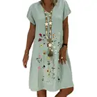 Женское летнее платье в стиле бохо, свободное платье трапециевидной формы с цветочным принтом, коротким рукавом, до колен, Пляжное платье, 2021
