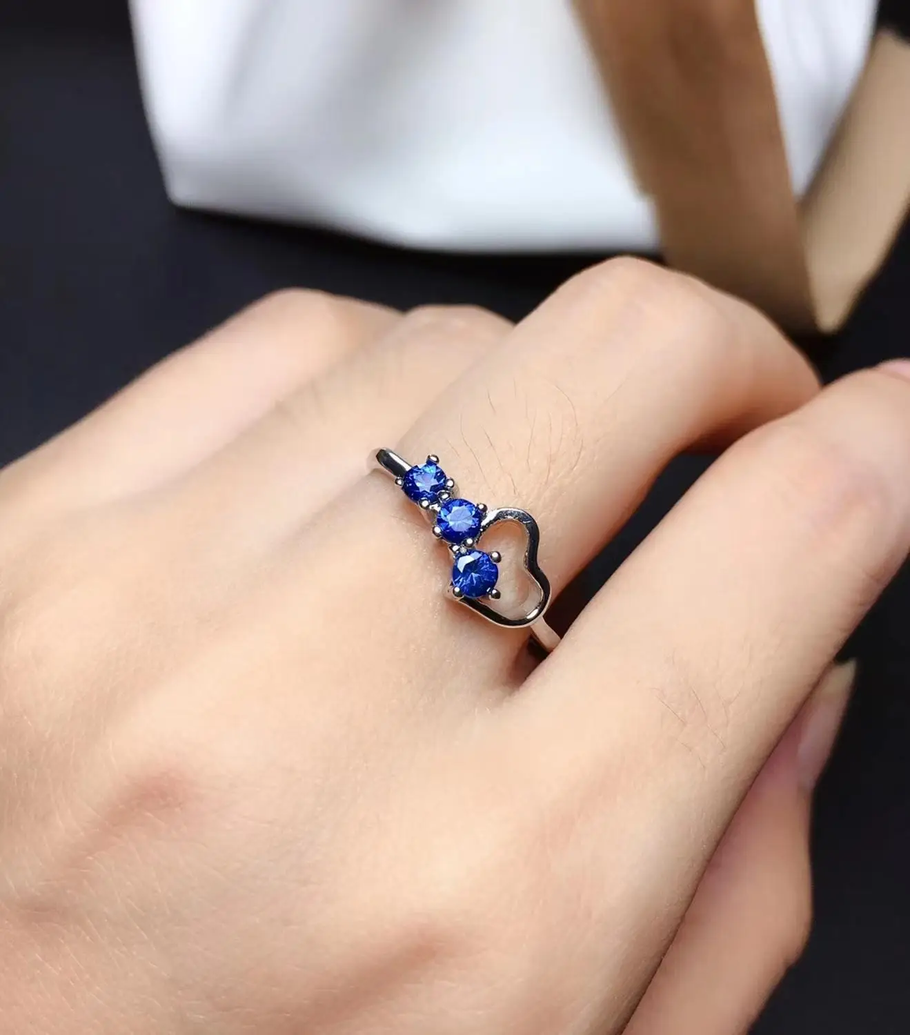 Женское кольцо с сапфиром S925 модное романтическое натуральным голубым сердцем