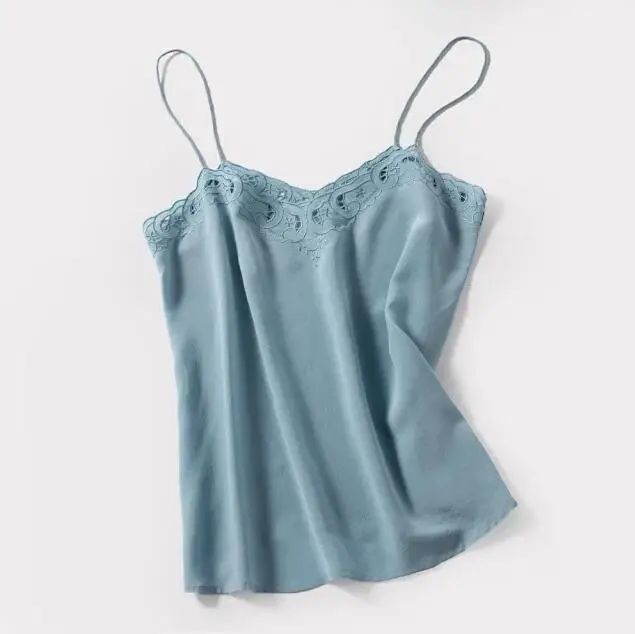 

2020 Sexy Women's Silk Camis Spring Summer Sleeveless Embroidered Hollow Ladies Sling Female vest Top Clothes