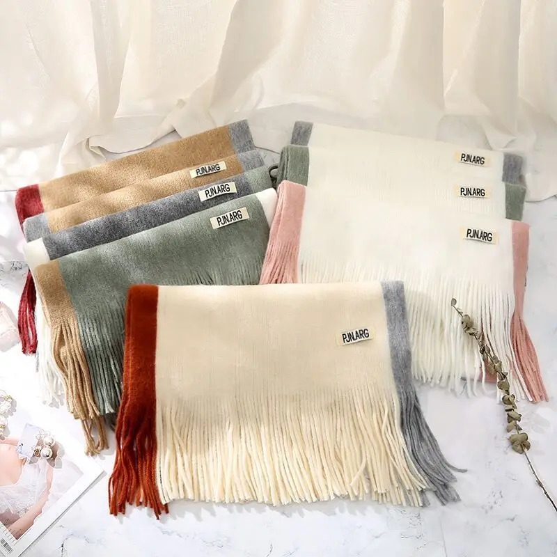 Имитация Кашмира вязаный шарф женские кисточки держать горячий толстый