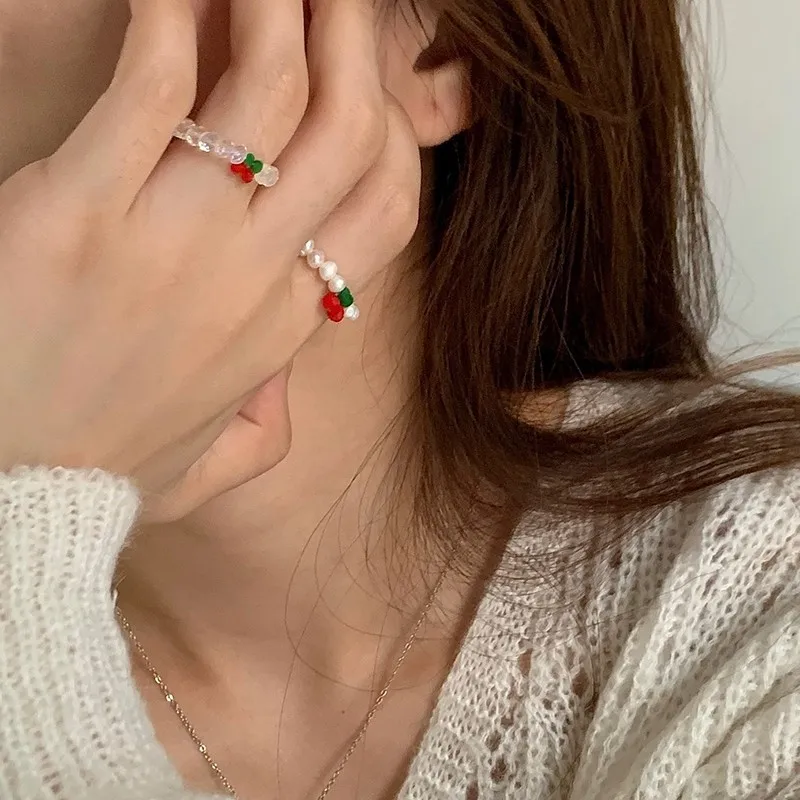 Модное мини-кольцо на шнурке с бусинами для женщин и девушек милые эластичные