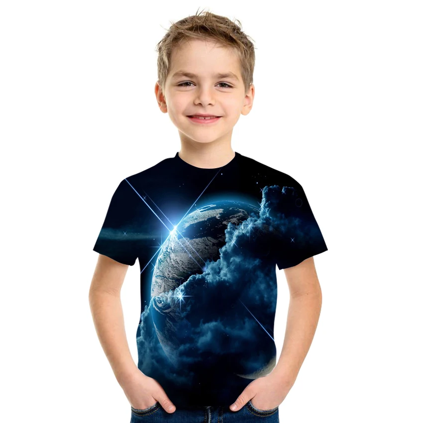 

Летняя шелковая футболка для мальчиков и девочек с 3D принтом, быстросохнущая Футболка с принтом звездного неба, крутая модель в стиле хип-хо...