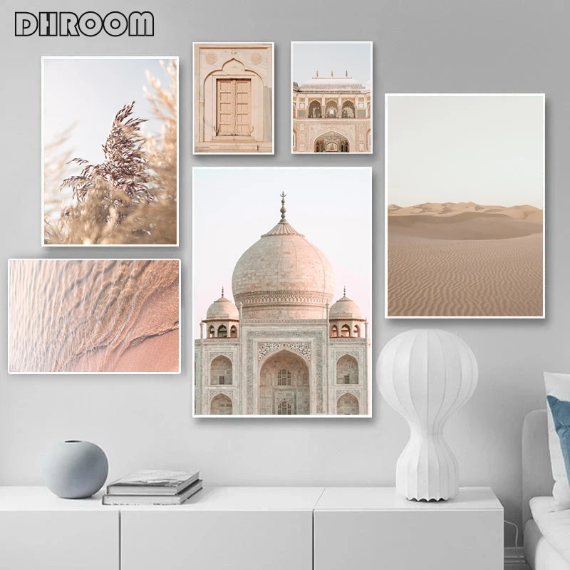 

Mosque Architecture Poster Desert Weeds Landscape Canvas Painting Islamic Quotes Wall Art Print Muslim Picture Modern Home Decor