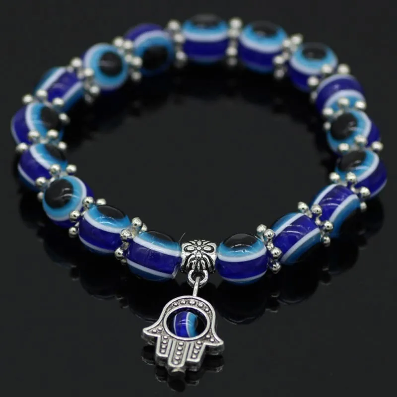Браслет мужской модное серебряное кольцо Цвет голубой Дурной глаз Хамса рука
