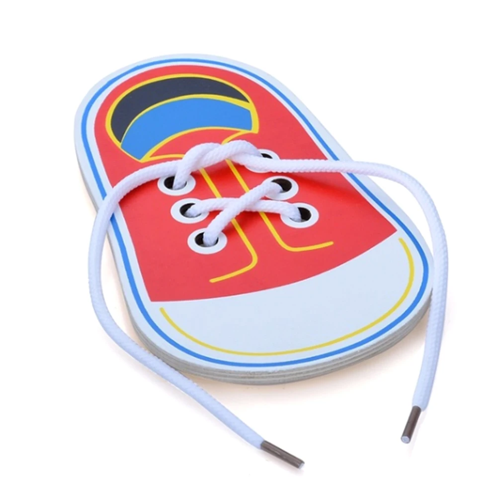 

1Pcs Wooden Lacing Shoe Toy Learn To Tie Laces Threading Educational Motor Skills Educational Toy For Kids Teaching Accessory