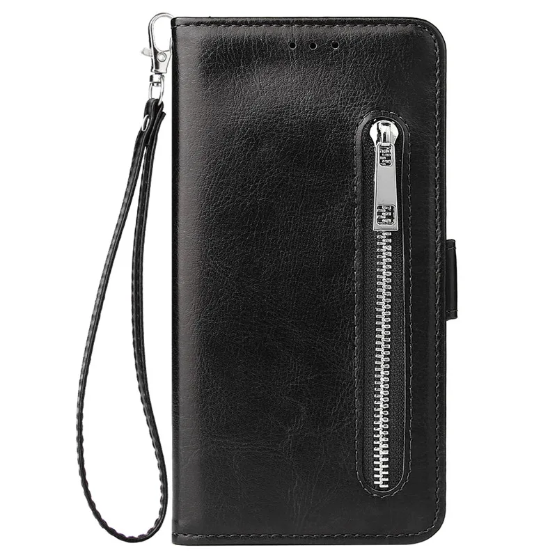 Black Zipper Wallet Case For Samsung Galaxy S10 S10E S8 S9 Plus Note 10 9 8 Plus Pro Cover For S10 5G A50 A70 A40 A30 A20 A10 M10 Case - Цвет: Black