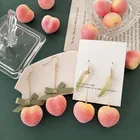 Серьги-клипсы в японском стиле женские, Оригинальные милые длинные серьги-клипсы без пирсинга с розовым фруктом и персиком без отверстий