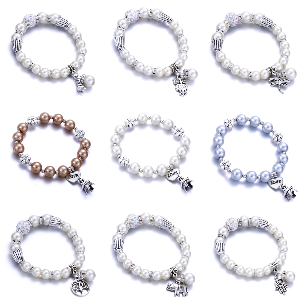 

Natural Freshwater pearl 3 colors Love Heart Pearl Bracelets Bangles For Women with White Clay Zircon Ball Elasticity Jewelry