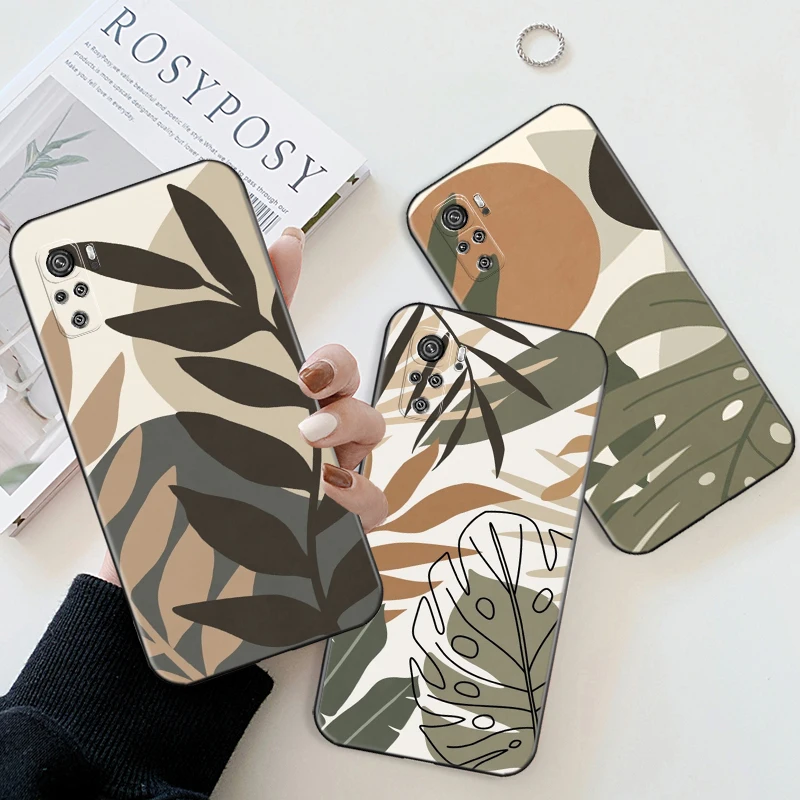 

Vintage Leaves Flower Phone Case For Xiaomi Redmi 9 9AT 9T 9A 9C Note 10 10T 5G 10S 11 11 Pro TPU Carcasa Fashion Black Cover
