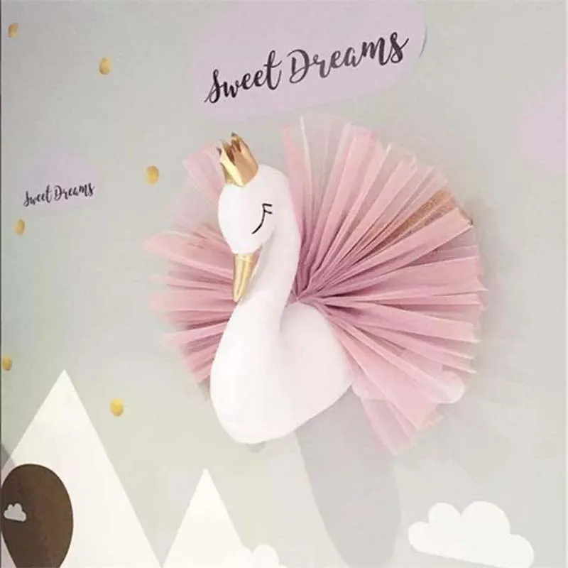 

Cute 3D Gold Crown Swan Head Gauze Dress Wall Art Hanging for Kids Room Decoration Girls Gift Room Bedroom Decor