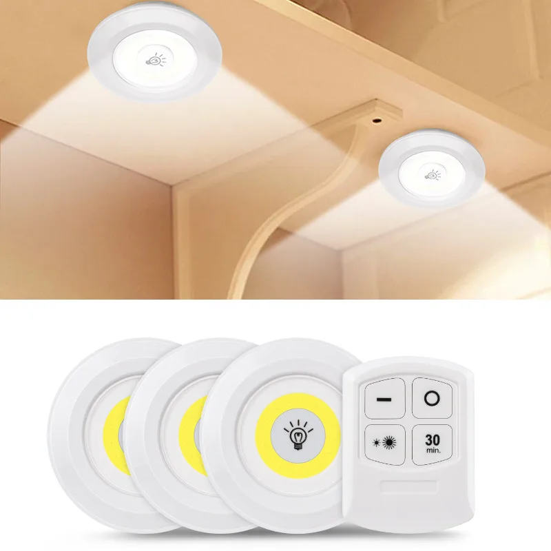 

Светодиодный светильник Cob для шкафа с беспроводным дистанционным управлением, аварийный ночник с регулируемой яркостью, таймер для лестни...