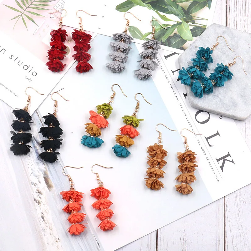 

Fashionable and contracted cloth art flower earring female creativity multilayer tassel earring ACTS the role of Bohemian holida