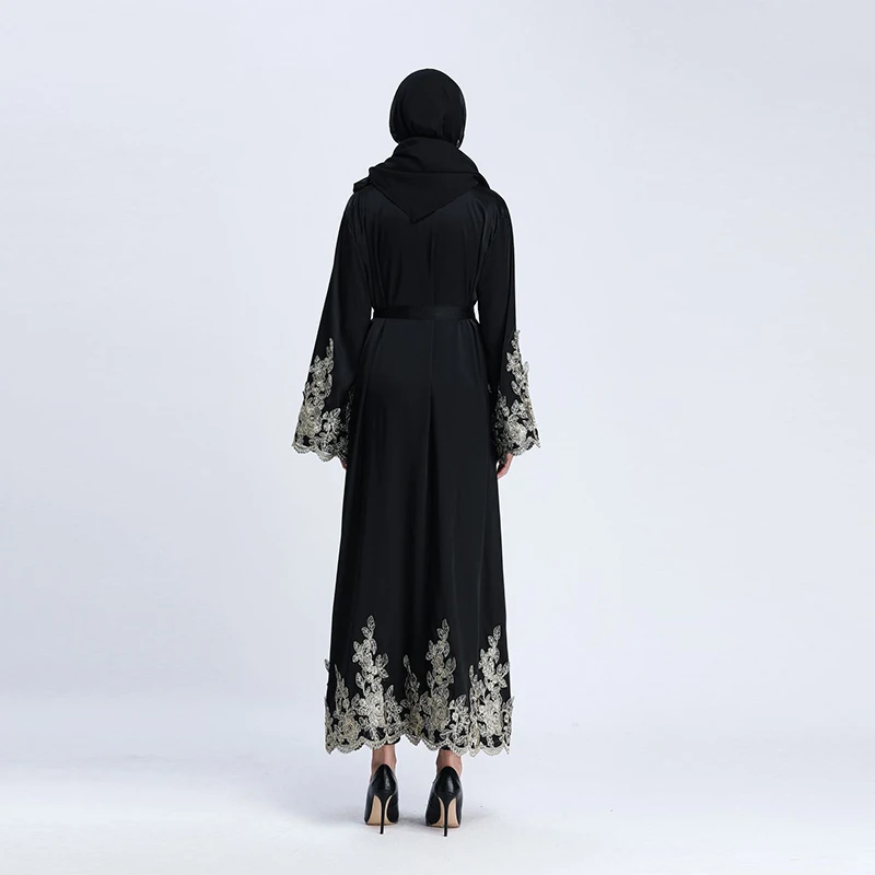 2020 Новый мусульманский высококлассный Золотой Шелковый кружевной кардиган с