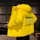 Мужская зимняя куртка в Корейском стиле с хлопковой подкладкой, молодежная теплая однотонная верхняя одежда, приталенная мужская повседневная куртка размера плюс