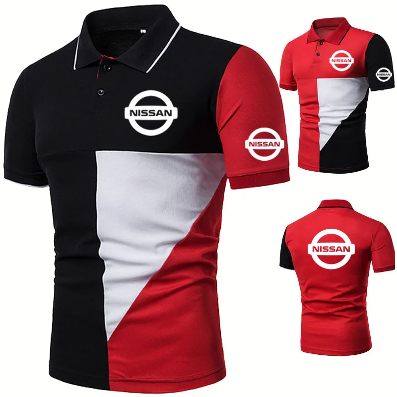 

Summer Men's short sleeve NISSAN Car Logo Printing Splicing Casual Trend tops Raglan High Quality Cotton Men's polo shirt