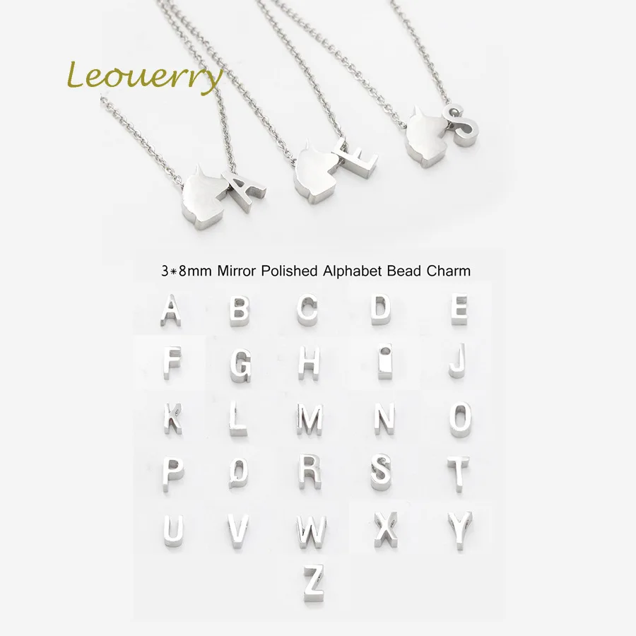 Leouerry 26 первоначальных букв из нержавеющей стали милый амулет в виде единорога