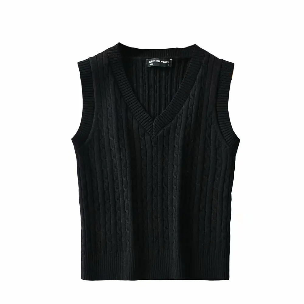 

Fall 2020 knitted tank top women vintage winter sweater vest women knit vest top cropped sweater vests solid korean vest v neck