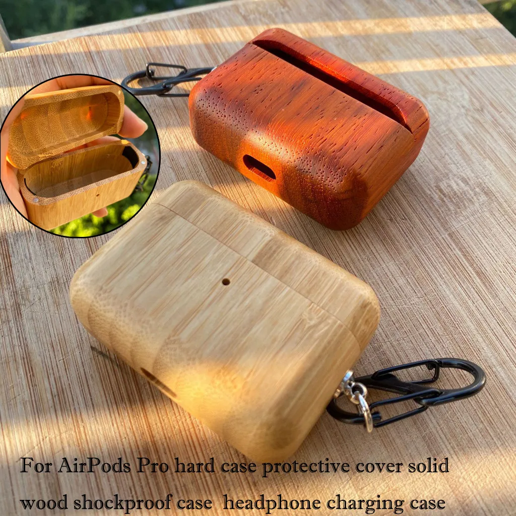 Для AirPods Pro Жесткий чехол защитный твердый деревянный противоударный для зарядки