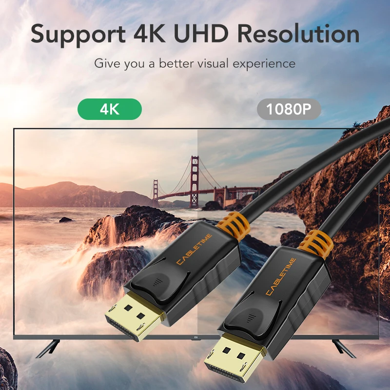 Кабель CABLETIME для порта дисплея 1 м штекер-штекер DP 2 кабель видео аудио 4k 60 Гц HDTV