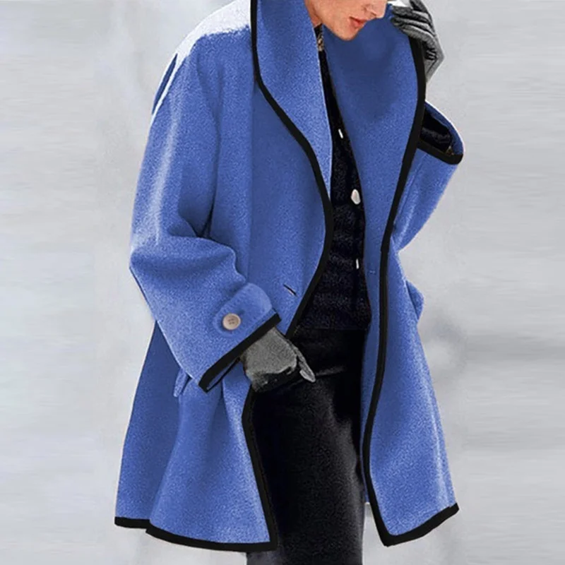 

O-neck Long Winter Coat For Women Single Botton Pockets Casual Women's Jacket 2021 Khaki Loose Patchwork Fashion Ladies Coats