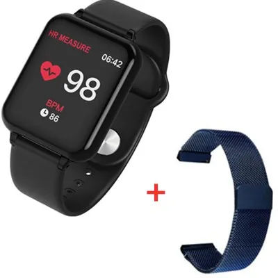 add steel strap Умные часы B57, водонепроницаемые, пульсометр, кровяное давление, несколько видов спорта, умные часы для женщин, носимые часы, мужские умные часы - Цвет: add steel strap