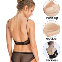sexy invisible bra backless strapless brassiere thin underwear low back mesh lace bralette women lingerie push up biustonosz