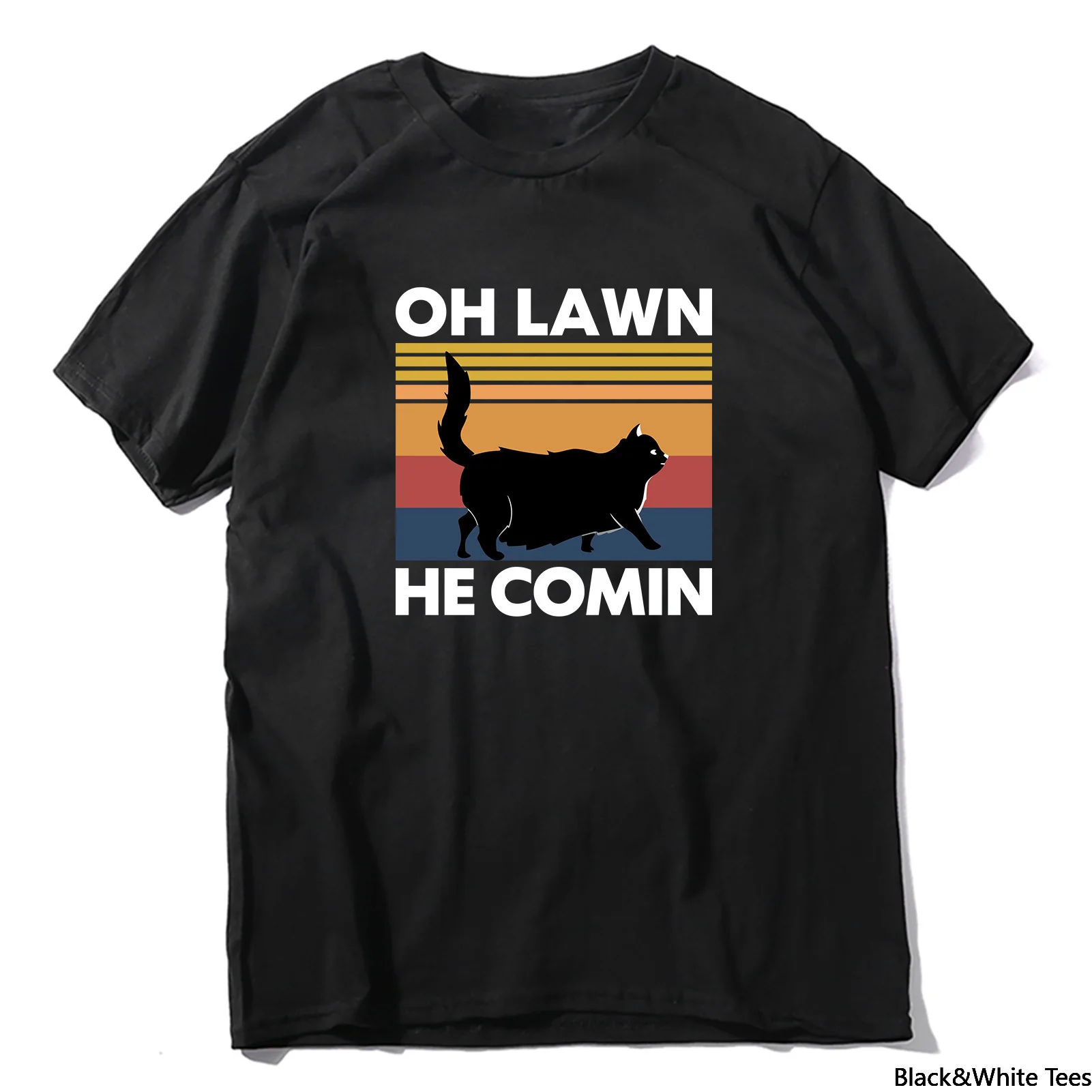 

Unisex Black Cat Chonk Cat Oh Lawn He Comin Funny Gift Summer Men's T Shirt Women Soft Top Tee
