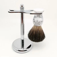 teyo black badger hair shaving brush and shaving stand set perfect for wet shave cream safety double edge razor tools