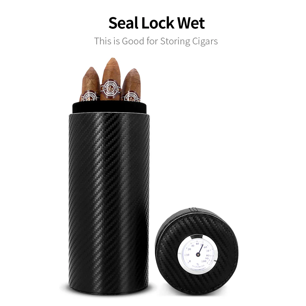 Hot sale CIGARLOONG Cigar Tube Travel Portable Carbon Fibre Moisturizing with Humidifier Hygrometer Humidor CLJ-3013A | Дом и сад