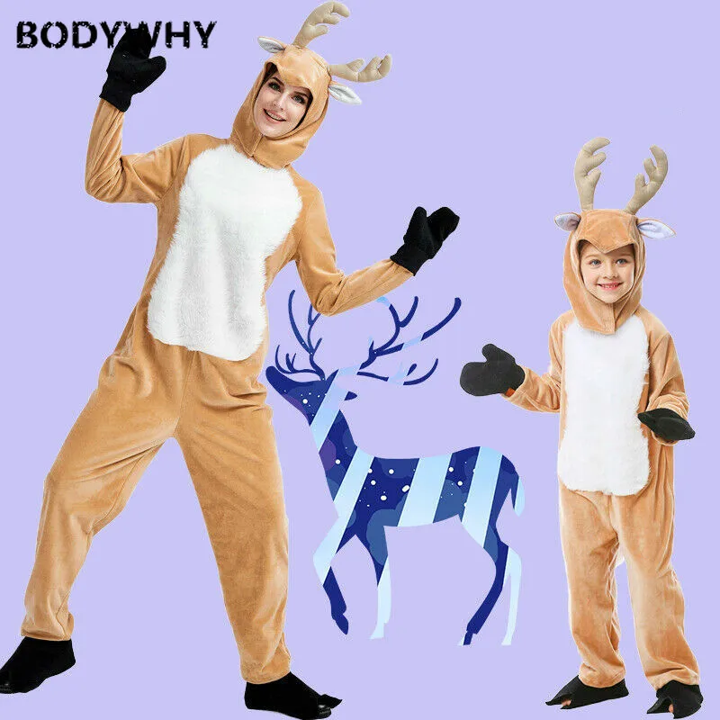 

Нарядное платье с изображением рождественского оленя и животных; Мягкая плюшевая одежда для родителей и детей; Костюм для сцены; Карнавальн...