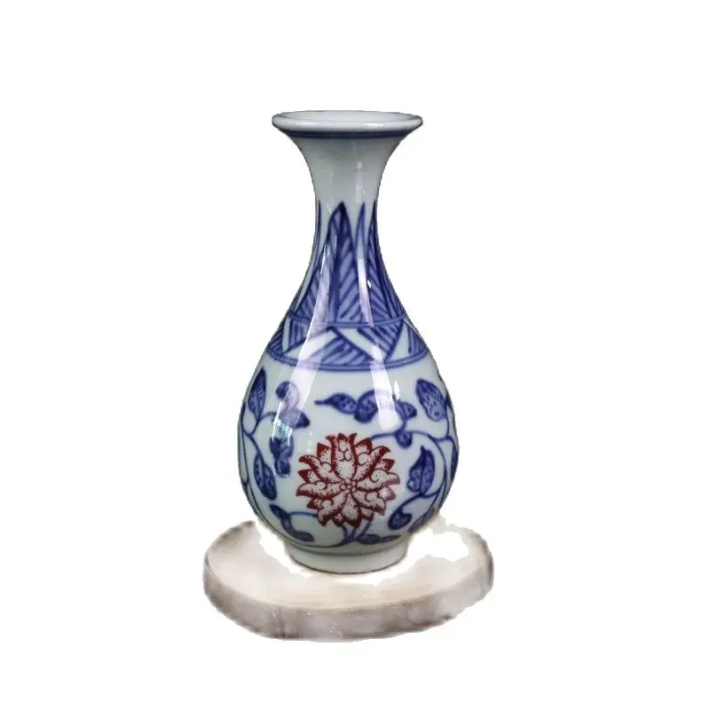 

Chinese Old Porcelain Blue And White Underglaze Red Lotus Flower Vase