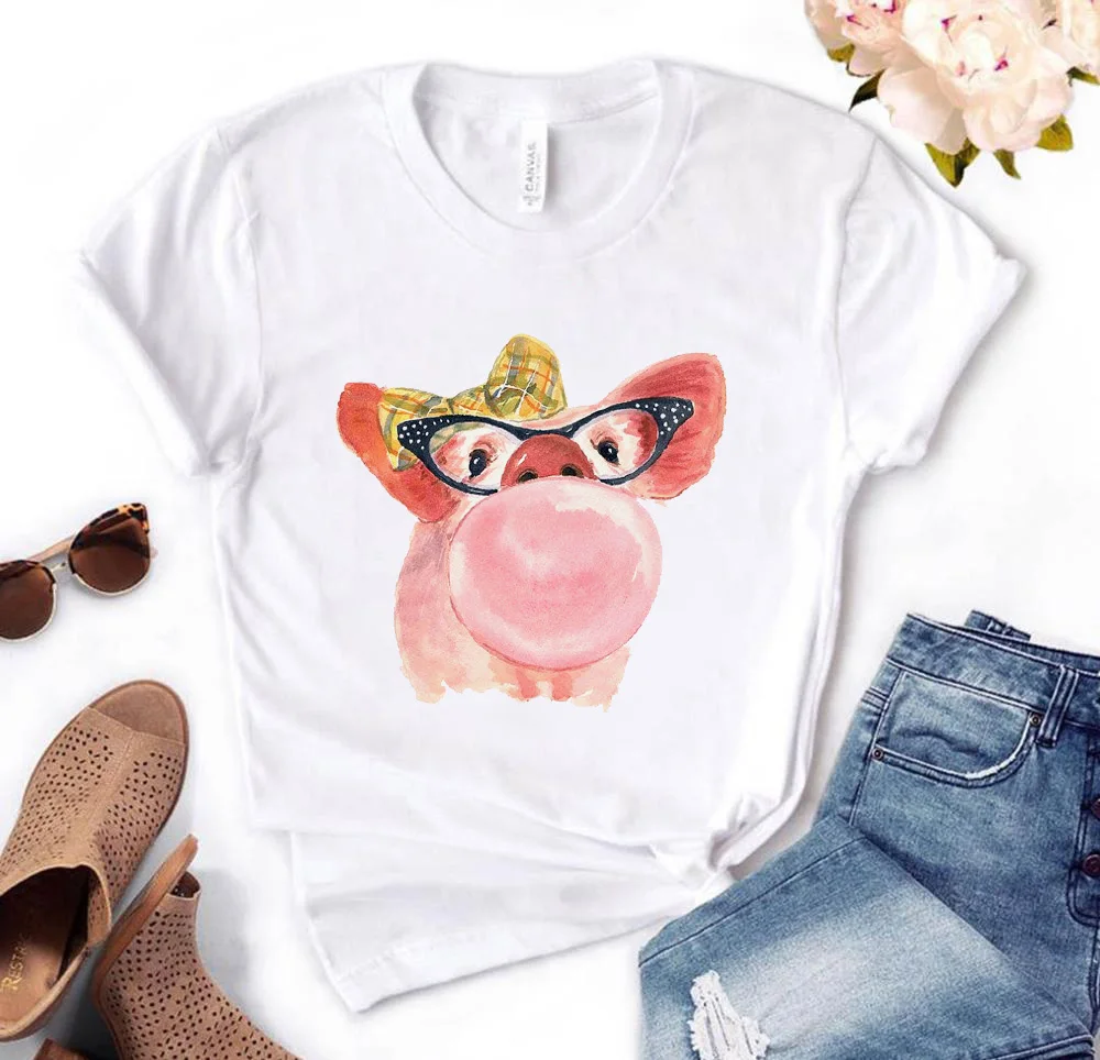 Женская футболка с леопардовым принтом банданой и изображением свиньи