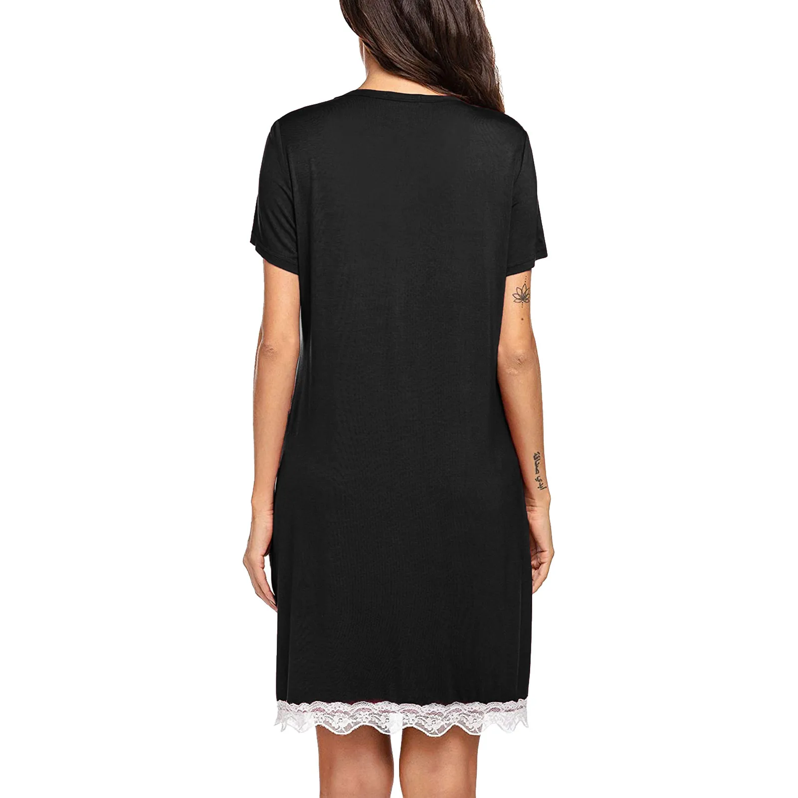 Женская ночная рубашка Повседневная Свободная кружевная Лоскутная Однотонная