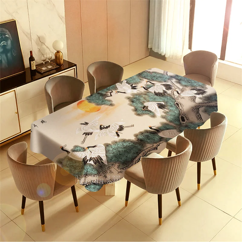Jiangnan Water Village Boating Beautiful Patterns Waterproof Tablecloths Heavy Duty Oil Spill Proof Plastic Wipe Clean | Дом и сад
