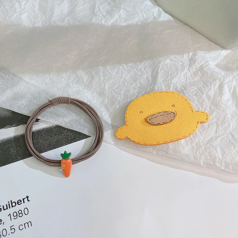 

Милая маленькая желтая заколка для волос с изображением утки, резинка для волос в виде моркови для девушек, простые повязки для волос, аксес...