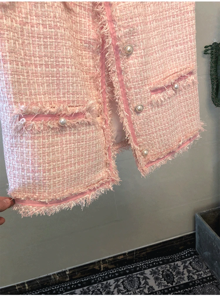 Женская твидовая куртка без рукавов подиумная однобортная с круглым вырезом и