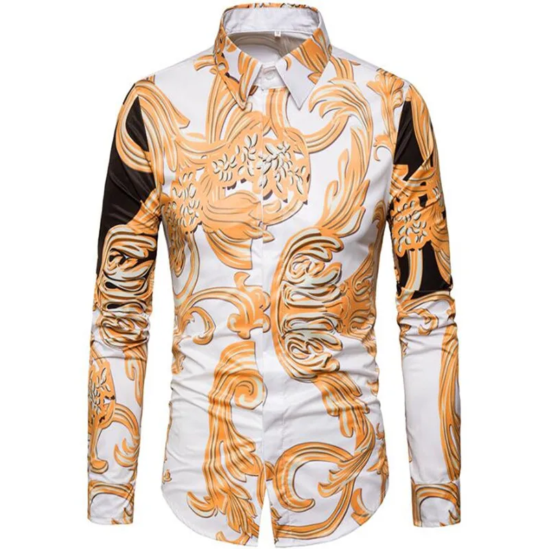 

Spring new men's quality fashion trend breathable 3D printed men's casual long-sleeved shirt
