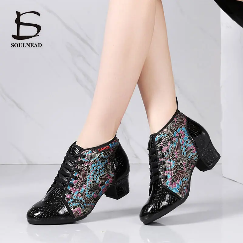 Stone Pattern Latin Dance Shoes Female Splicing Sports Women's Shoes Soft Sole Cowhide Woman Ballroom Jazz Shoes Adult Sneakers