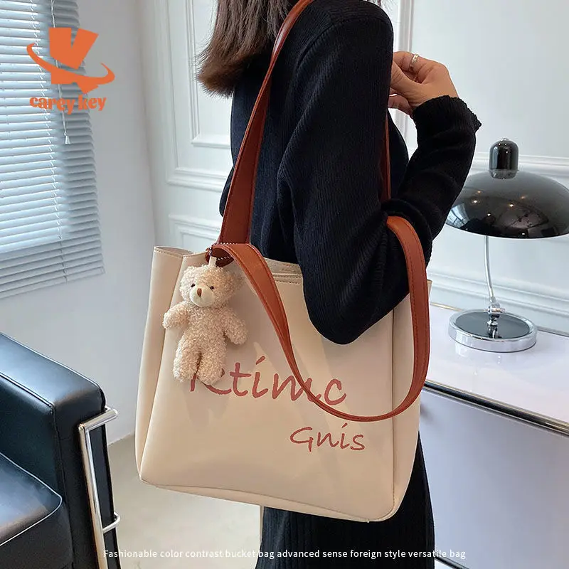 

CAREY KAY Women Summer Large-Capacity Pleated Tote Bags Cartoon Trendy Shoulder Bags Student Luxury Designer Purses Handbags