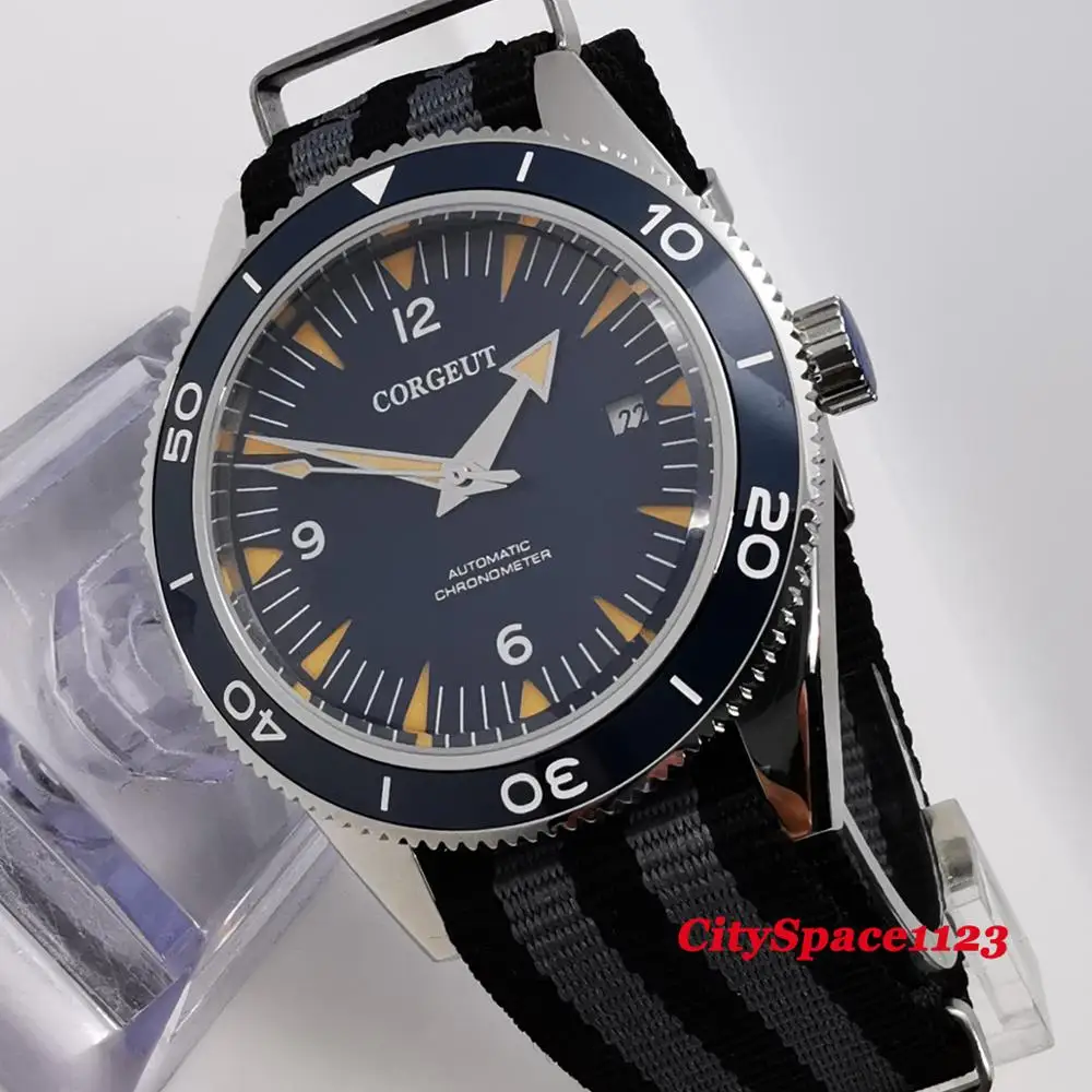 Мужские механические часы с синим циферблатом и сапфировым стеклом 41 мм|Мужские