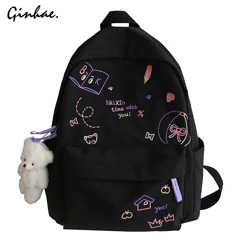 

Letter Embroidery School Backpack For Teenage Girls Waterproof Nylon Bagpack College Cute School Bags Fashion Travel Book Bag