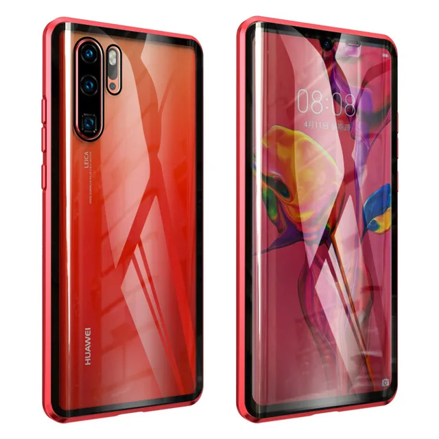 Red Luphie полный обертывающийся Магнитный чехол для huawei P30 Pro Чехол 9H Передняя Задняя крышка из закаленного стекла чехол для телефона huawei P30 чехол - Цвет: Red