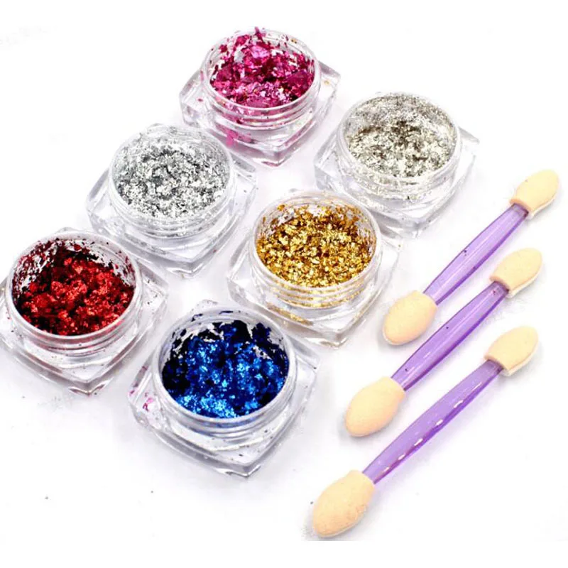 

6 Jars Irregular Nail Art Foil Sequins 3D Holographic Foils Paillette Chip Nail Glitter Flakes Mirror Glitter Powder Foil,HJ1400